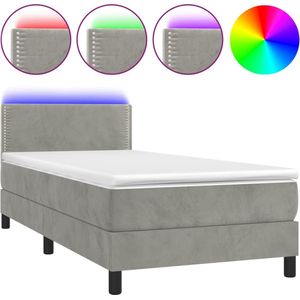 vidaXL - Boxspring - met - matras - en - LED - fluweel - lichtgrijs - 90x200 - cm