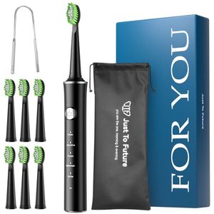 JTF - J40 - Elektrische Tandenborstel - Zwart - Inclusief 6 Opzetborstels - Oplaadbaar - Ingebouwde 2 Minuten Smart Timer - 5 Poetsstanden