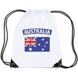 Australie nylon rijgkoord rugzak/ sporttas wit met Australische vlag