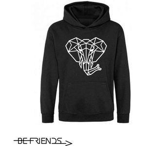 Be Friends Hoodie - Olifant - Kinderen - Zwart - Maat 1-2 jaar