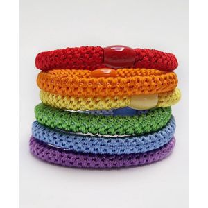 Funky Harties- 2-1 haarelastiek en armband- Unisex- Dames- Meisjes- Sterk elastiek- Verslappen niet- Cadeau- Allergievriendelijk- Handwerk- Stijlvol- Gevlochten haarelastiek- Girls- Elastiek voor lange haar- Regenboog kleuren