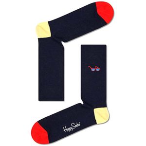 Happy Socks Ribbed Embroidery Sunny Days Sock - zwart met zonnebril - Unisex - Maat: 36-40