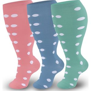 3-pack grote compressiekousen voor mannen en vrouwen, met verbrede kuit- en kniekousen ter bevordering van de bloedsomloop (3XL)