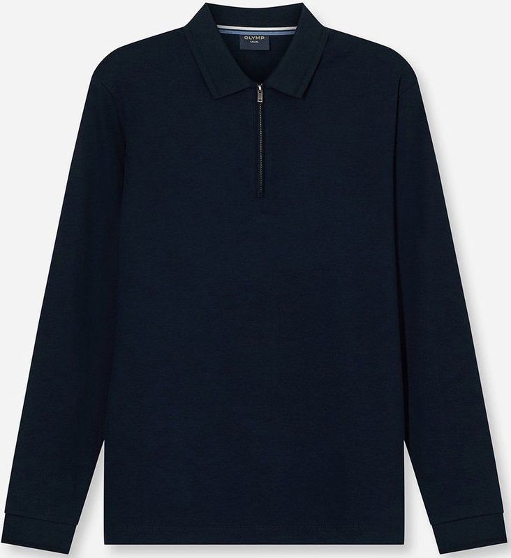 OLYMP - Casual Jersey - Marineblauw - Poloshirt - Lange Mouwen