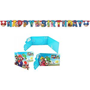 Amscan – Super Mario – Uitnodigingen – Letterslinger – Versiering - Kinderfeest.