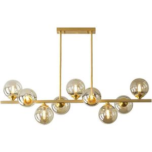 SensaHome MD85971-9 - 9 Lamps Glazen Eettafel Hanglamp - Moderne Eetkamer Lamp met Glazen Bollen en Goud Metaal - 95x50cm - 9x G9 3W - Exclusief Lichtbron