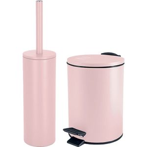 Spirella Badkamer/toilet accessoires set - WC-borstel en pedaalemmer 3L - metaal - lichtroze