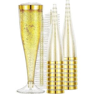 150 ml plastic champagneglazen - 50 stuks - gouden glitter - bruiloften verjaardagen - picknicks Kerstmis - buiten feestactiviteiten herbruikbaar duurzaam