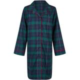 Happy Shorts Dames Nachthemd Lange Mouw Flanel Donkerblauw/Groen Geruit - Maat S