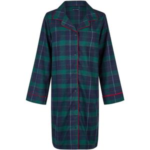 Happy Shorts Dames Nachthemd Lange Mouw Flanel Donkerblauw/Groen Geruit - Maat S