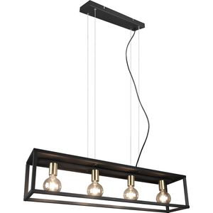 LED Hanglamp - Hangverlichting - Torna Kandin - E27 Fitting - 4-lichts - Rechthoek - Mat Zwart - Aluminium