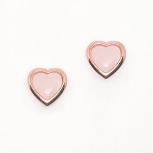 White Basis – Oorknoppen Hart met Rozenkwarts  – 18k Rose Goud Verguld 925 Sterling Zilver – Rose Quartz Heart – Kristallen –  Edelstenen
