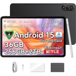 Blackview Tablet MEGA 2 Android 15 Tablet - 4G LTE+WiFi - 12 Inch - 36GB+256GB - Widevine L1 - 9000mAh - Grijs