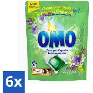 Omo - Wascapsules - Witte orchidee & Munt - Krachtige geur - 42 Capsules - Voordeelverpakking - 6 stuks