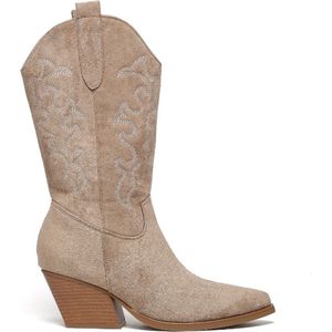 Myfavoriteshoes Dames Cowboylaarzen met Hak  - suedine - khaki - Maat 37