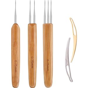 Haakgereedschap voor dreadlocks, 3 haaknaalden en 2 haarblokken, Afro-haar haken, vlechten (0,75 mm)
