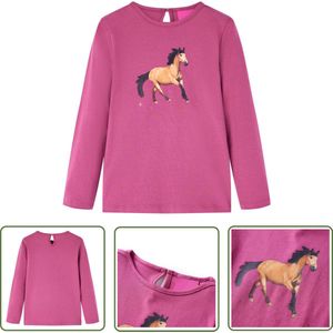 vidaXL Langmouwig Hemd - Kinderhemd - Kindershirt met lange mouwen 116 frambooskleurig - Meisjeshemd - Roze Hemd - Paarse Kleding