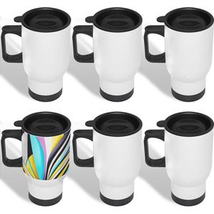 6 Pcs White Stainless Steel Travel Car Mug with Lid Tumbler - Double Wall Vacuum Insulated - Sublimation Blanks - 450ml Heat Printing