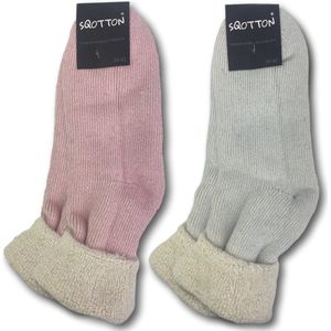 2 paar Merinowollen Huissokken - Sloffen - Roze-Blauw - Maat 35-35