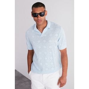 Trendyol Limited Edition Lichtblauwe Regular Fit Katoenen Opengewerkte Gebreide Polohals T-Shirt Tmnss24Po00007