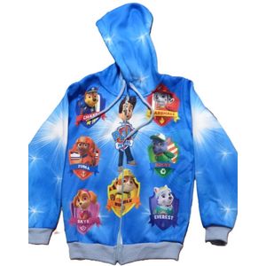 Paw Patrol vest - blauw - rits - capuchon - trekkoord - maat 140