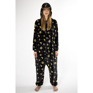 KIMU - Onesie - Zwart - Maantjespak - Fleece Pyjama