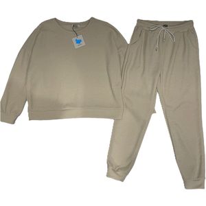 Dames 2Delig Jogging Set zacht Fluweel Rib beige