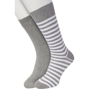 Bonnie Doon Sokken Set Gestreept en Effen voor Heren Lichtgrijs/Wit maat 40/46 - Set met 2 paar Sokken - Strepen - Katoen - Gladde Naden - Brede Boord - Perfecte Pasvorm - 2-pack - Multipack - Licht Grijs - White - Light Grey Heather - OL0121012.107