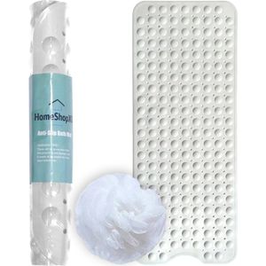 HSXL - Antislipmat - 100x40CM - Incl. Netspons - Antislip Douchemat / Badmat Wit met Zuignappen – Mat voor in bad – Anti Slip Douche Cabine Mat – Mat voor in de Badkamer - Badkamer accessoires