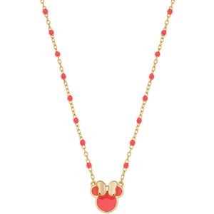 Disney 4-DIS019 Zilveren Ketting Minnie Mouse - Minnie Collier - Disney Sieraden - 35+3+2cm Lengte - Bolletjes 1,7mm - Hanger 8x8,6mm -Emaille - 925 Zilver - Roze - Goudkleurig