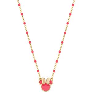 Disney 4-DIS019 Zilveren Ketting Minnie Mouse - Minnie Collier - Disney Sieraden - 35+3+2cm Lengte - Bolletjes 1,7mm - Hanger 8x8,6mm -Emaille - 925 Zilver - Roze - Goudkleurig