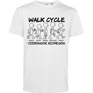 T-shirt Walk Cycle | Vierdaagse shirt | Wandelvierdaagse Nijmegen | Roze woensdag | Wit | maat L