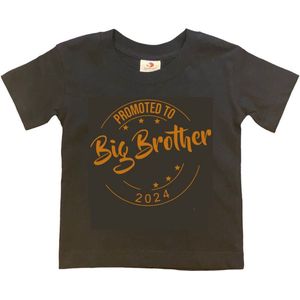 Shirt Aankondiging zwangerschap Promoted to Big Brother 2024 | korte mouw | Zwart/tan | maat 86/92 zwangerschap aankondiging bekendmaking Baby big bro brother Grote Broer