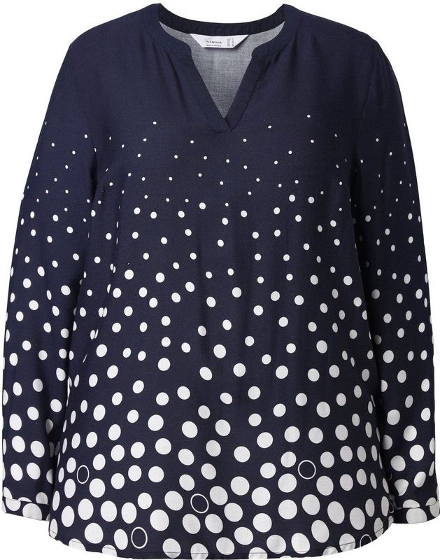 MIAMODA - Dames - Blouse Regular Fit stippenverloop lange mouwen - Zwart - Maat 42