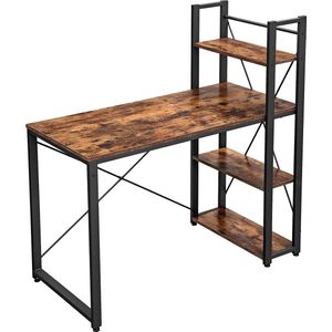FURNIBELLA - bureau, 120 cm lang computerbureau met legplanken rechts of links, bureau voor kantoor, werkkamer, thuiskantoor, eenvoudige montage, stabiel, industrieel ontwerp, vintage bruin-zwart LWD48X
