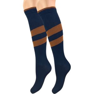Kniekous - Streep - Diagonaal - Marineblauw/Bruin - Maat 27-30