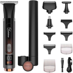 HATTEKER Elektrische Rug- & Lichaamstrimmer 4-in-1 – Draadloos & Waterdicht – Gezicht, Baard, Rug, Armen, Lichaam – Inclusief Neus- en Oortrimmer – LED-Display