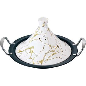 Royal Swiss - Kook tajine - 32 cm - wit&gold - geschikt ook voor Inductie - porseleinen deksel