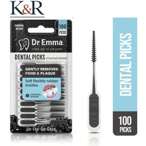 K&R Ventures - Charcoal Infused - Tandenstokers - 100 stuks - Zachte Soft Picks met Mint