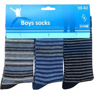 Jongens sokken - katoen 6 paar - blue - maat 31/34 - assortiment blauw/grijs - naadloos