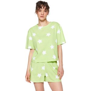 Trendyol Multicolor 100% Katoenen Gebreide Pyjamaset Met Sterrenpatroon En Shorts Thmss22Pt0501