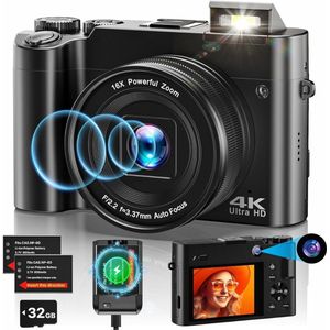 ApexArte® Vlog Camera voor Beginners - Videocamera voor Kinderen en Volwassenen - Handycam - 4K Kwaliteit