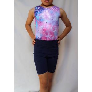 Galaxy Turnpakje ""Milky Way"" – Lycra met Wetlook – Glanzend Gympakje met Roze & Regenboog Steentjes glitters