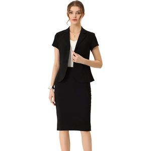 Elegant businesskostuum voor dames met korte mouwen en blazer Potloodrok en 2-delige kostuumset in zwart XXL
