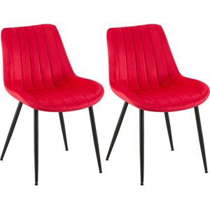 CLP Rahden Set van 2 Eetkamerstoelen - Fluweel rood