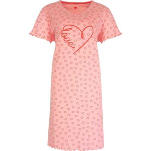 Tenderness Dames Nachthemd - Slaapkleed - Hartjes Print - 100% Katoen - Roze - Maat XXL