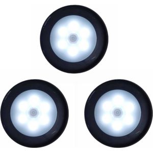 Smart One - Nachtlampje met Bewegingssensor - INCL. Batterijen - 3 stuks - Trapverlichting met Sensor - LED - Wandlamp met Sensor op Batterij - Zwart - Koud Wit