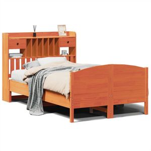 vidaXL - Bed - met - boekenkast - zonder - matras - grenenhout - wasbruinx200 - cm