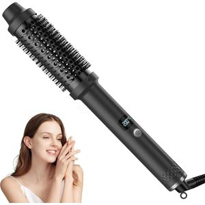 Föhn Styling Hot Brush, 1,5 inch verwarmde ronde borstel met negatieve ionen, snel verwarmende krultang, dubbele spanning hete borstel voor haarstyling, zwart