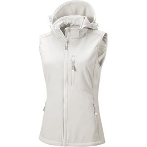Dames Softshellvest met Afneembare Capuchon - Fleece Gevoerd, Waterdicht en Winddicht Sportvest met 5 Zakken voor Activiteiten